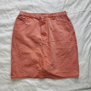 90s Denim Distressed Fade Peachy color Midi Skirt